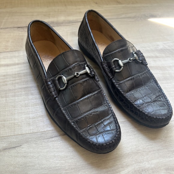 Peter Millar Other - Peter Millar Dark Brown Crocodile Embossed Leather Loafer Men 9M Dress Shoes